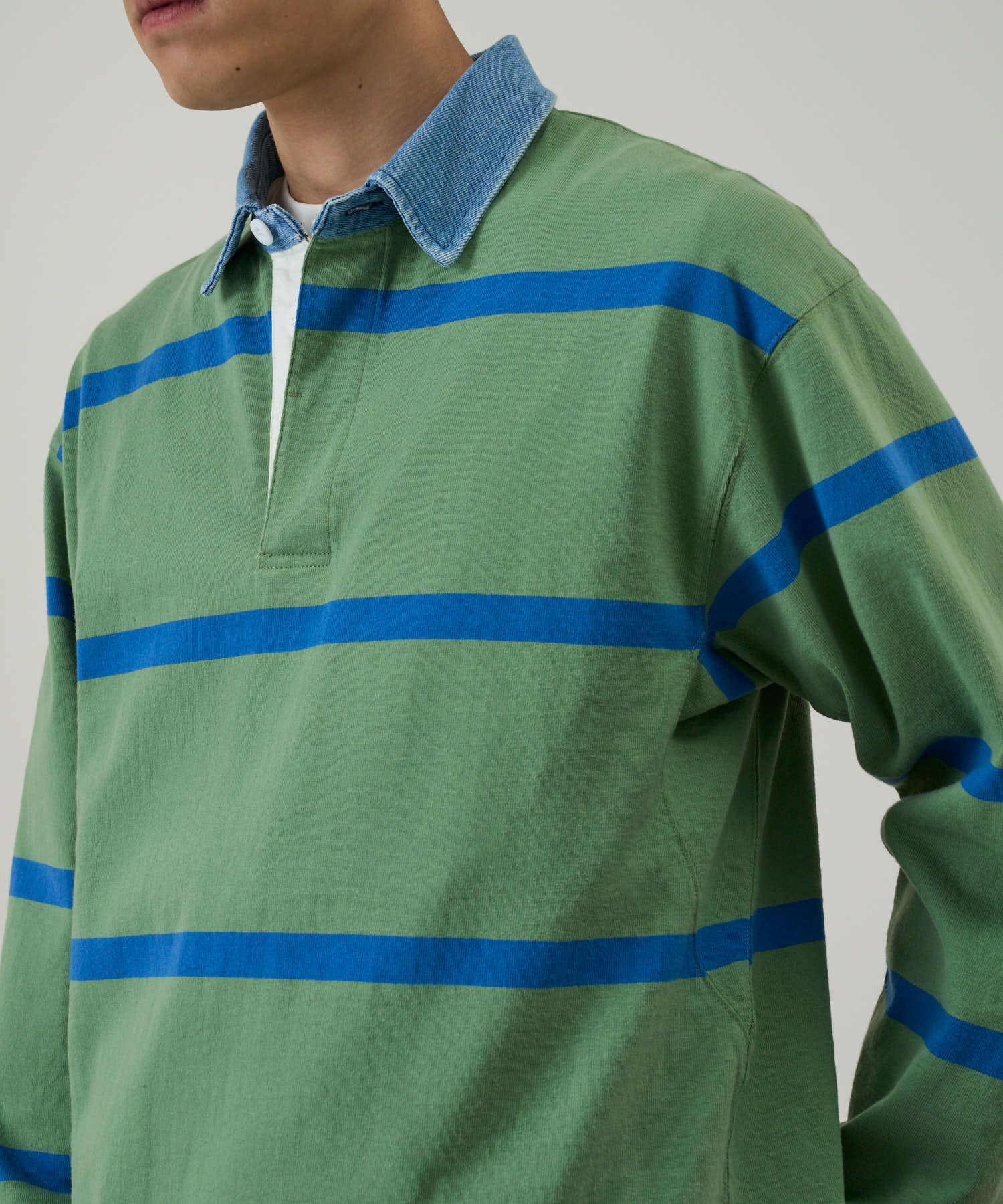 Langdon Rugby Shirt - Olive /Blue - Image 2
