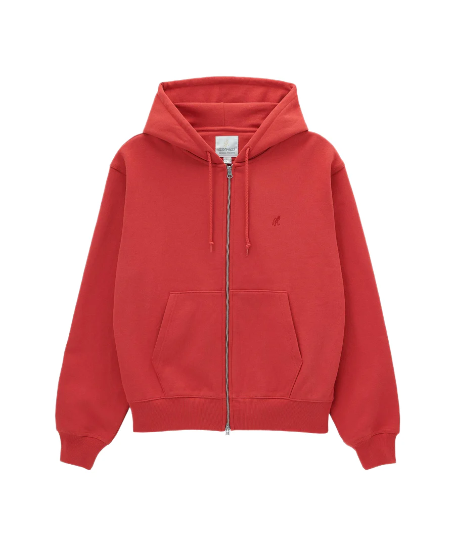 One Point Zip Hooded Sweatshirt - Crimson Red