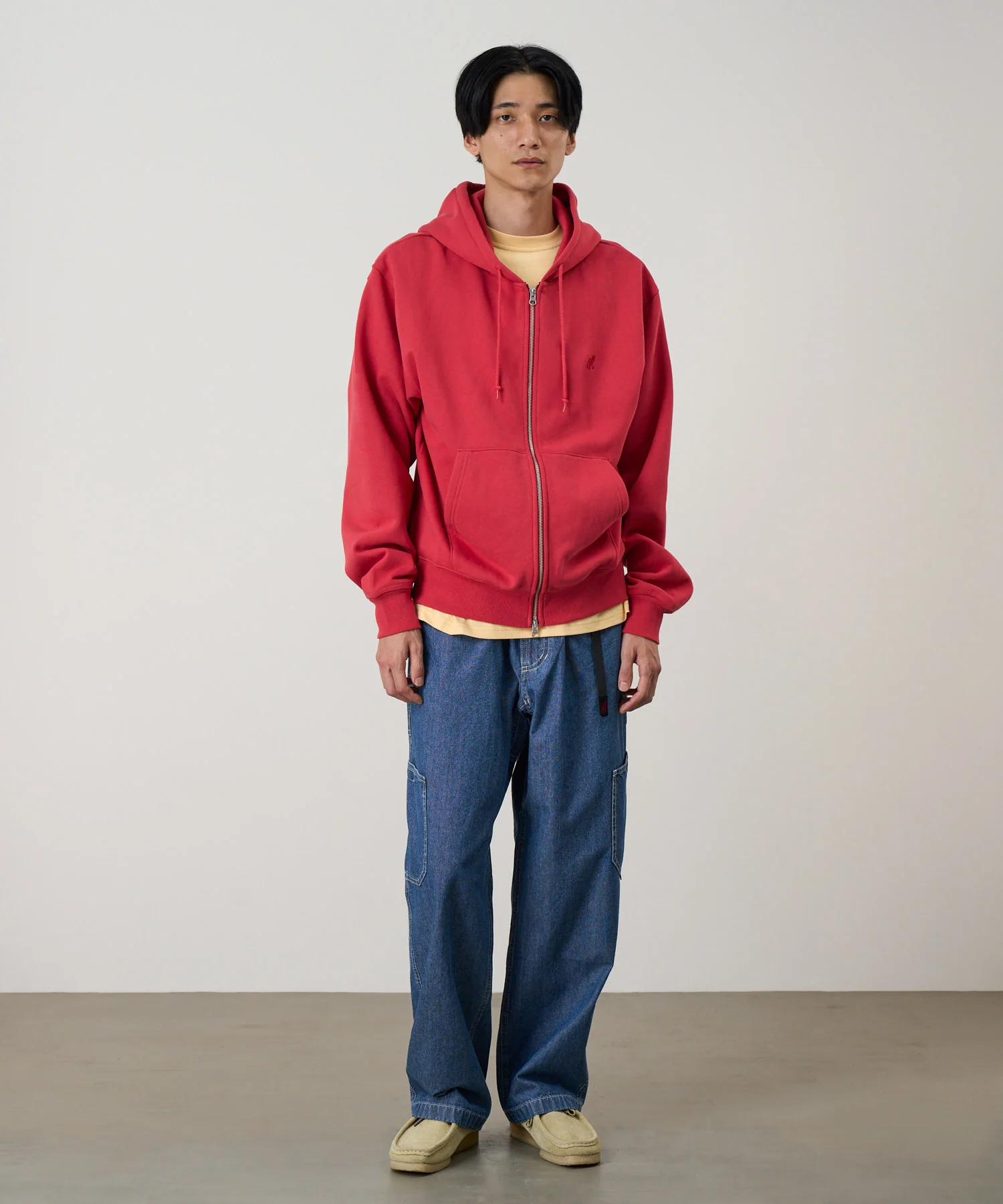 One Point Zip Hooded Sweatshirt - Crimson Red - Image 2