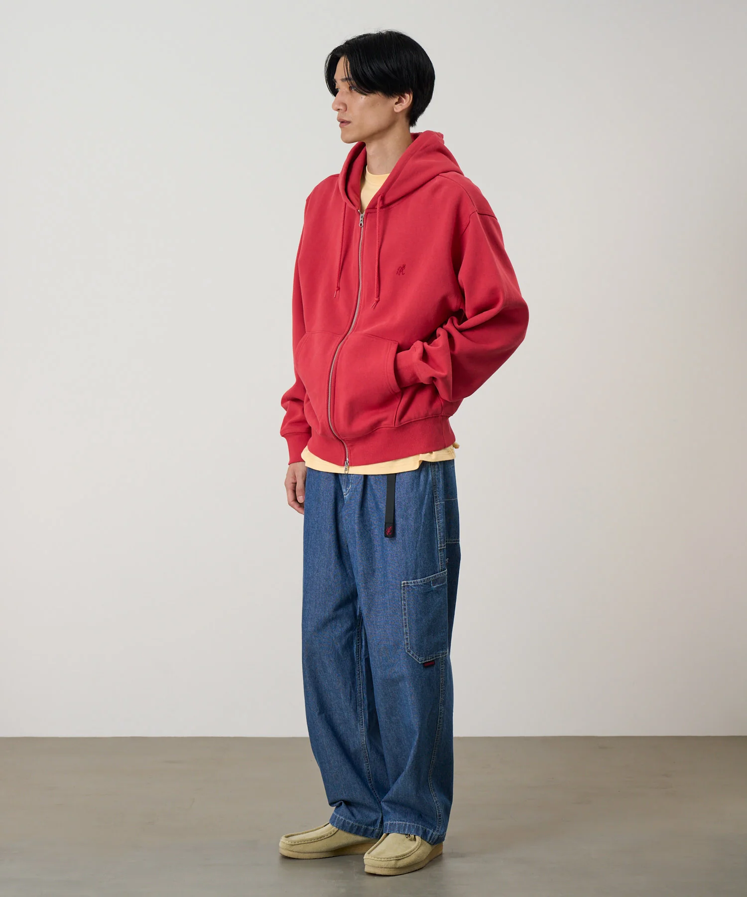 One Point Zip Hooded Sweatshirt - Crimson Red - Image 3