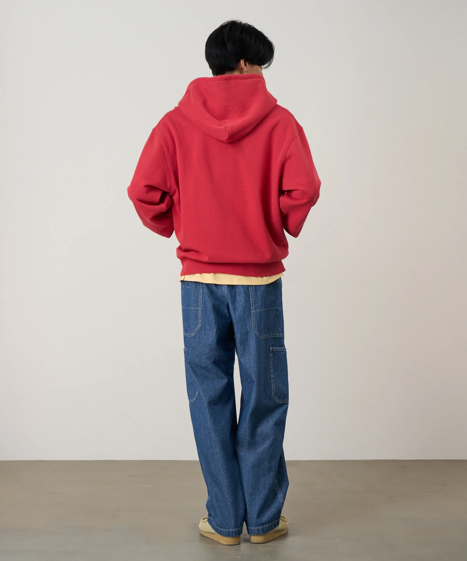 One Point Zip Hooded Sweatshirt - Crimson Red - Image 4