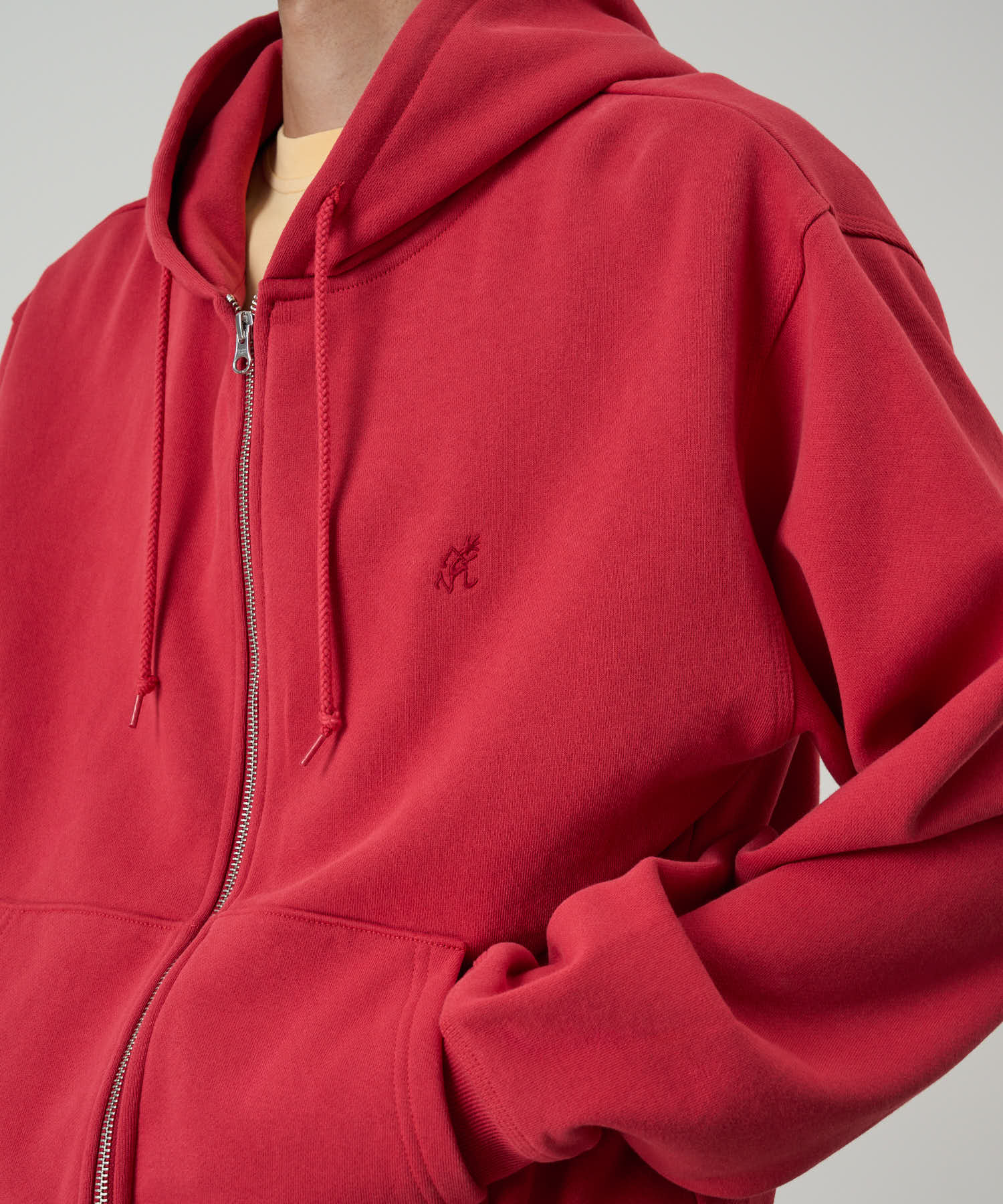 One Point Zip Hooded Sweatshirt - Crimson Red - Image 5