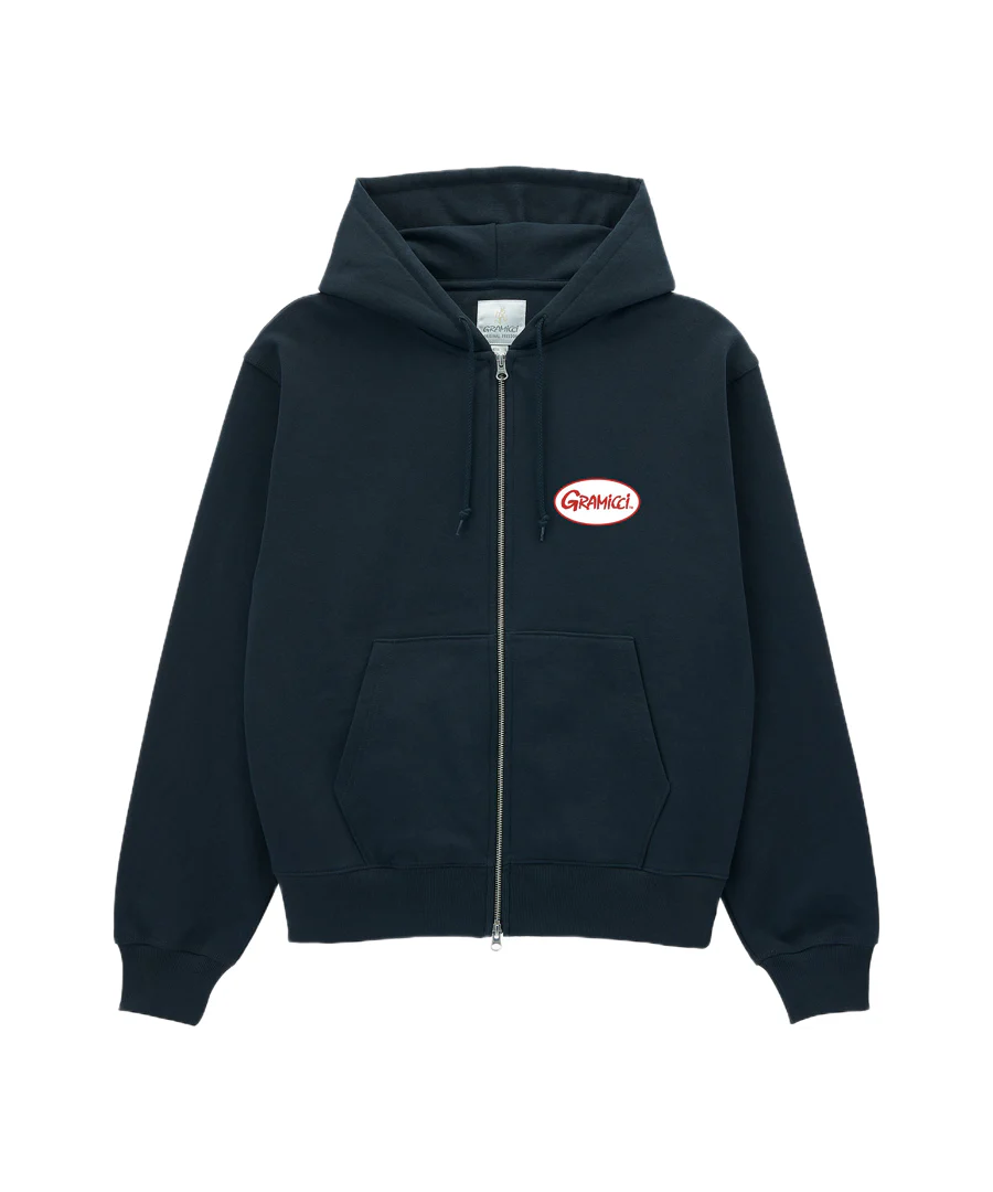Oval Patch Zip Hooded Sweatshirt - Vintage Black