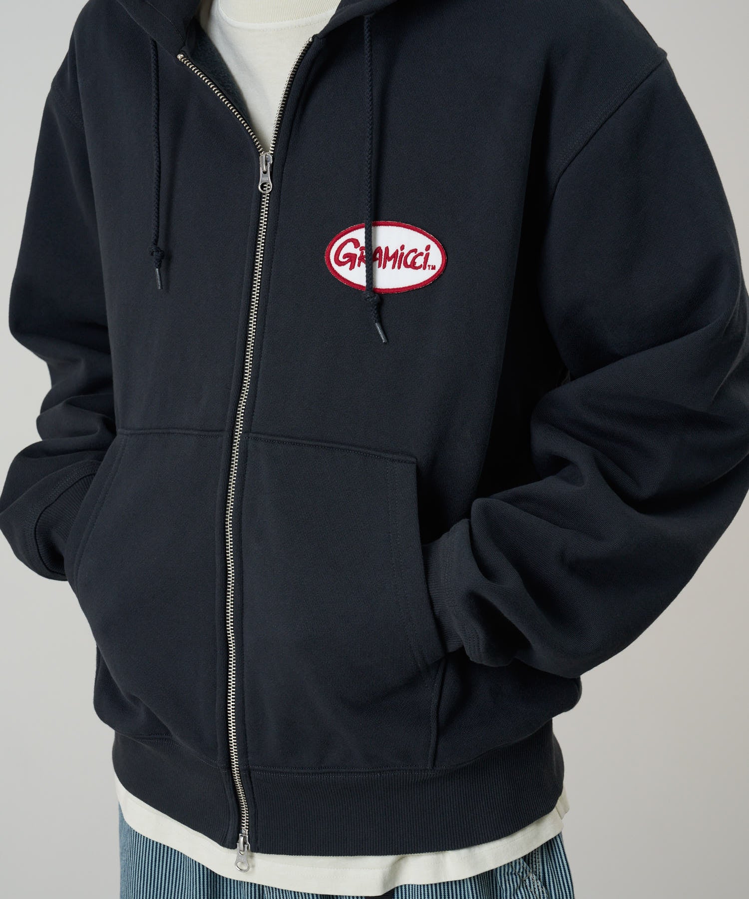 Oval Patch Zip Hooded Sweatshirt - Vintage Black - Image 2