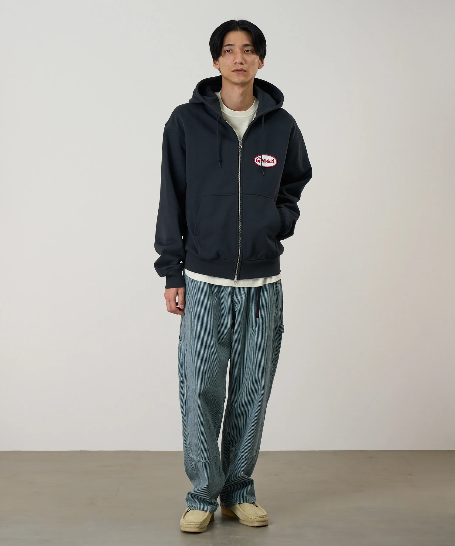 Oval Patch Zip Hooded Sweatshirt - Vintage Black - Image 3